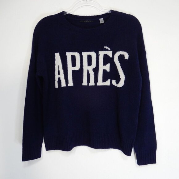 TAHARI Women's Après 100% CASHMERE SWEATER Size XS Navy Blue NEW - Picture 2 of 9